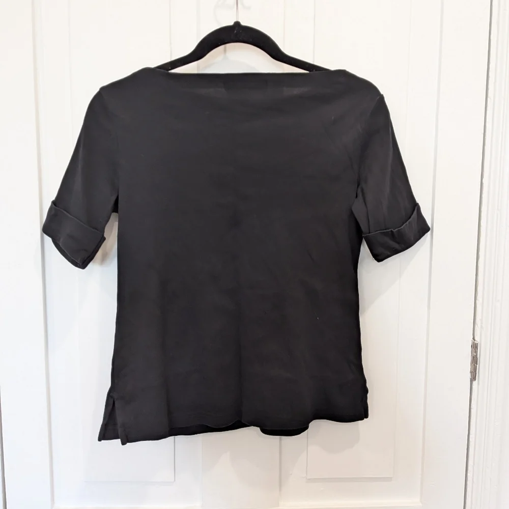 Karen Scott Women's Classic Boat Neck Black Short Sleeve Top | Petite Small - Picture 2 of 3